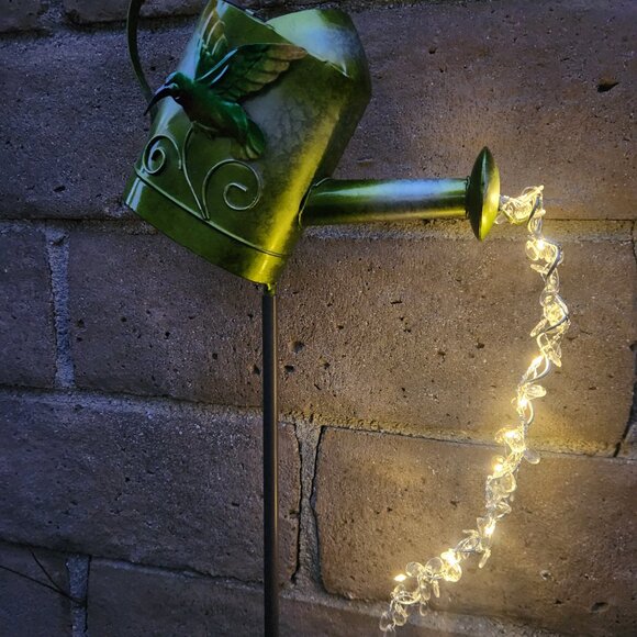 35" H, Metal Hummingbird Watering Can Solar Stake Garden Decor - Picture 4 of 4